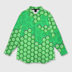 Мужская рубашка oversize 3D с принтом Зелёная энерго броня из шестиугольников в Санкт-Петербурге,  |  | Тематика изображения на принте: 