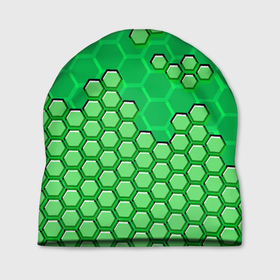 Шапка 3D с принтом Зелёная энерго броня из шестиугольников в Санкт-Петербурге, 100% полиэстер | универсальный размер, печать по всей поверхности изделия | 