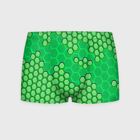 Мужские трусы 3D с принтом Зелёная энерго броня из шестиугольников в Санкт-Петербурге, 50% хлопок, 50% полиэстер | классическая посадка, на поясе мягкая тканевая резинка | Тематика изображения на принте: 