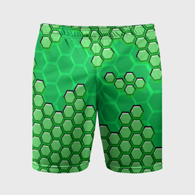 Мужские шорты спортивные с принтом Зелёная энерго броня из шестиугольников в Санкт-Петербурге,  |  | Тематика изображения на принте: 