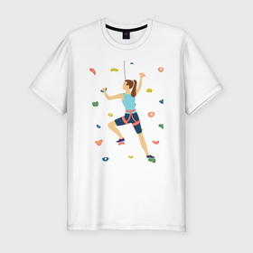 Мужская футболка хлопок Slim с принтом Скалолазка лезет по скалодрому в Белгороде, 92% хлопок, 8% лайкра | приталенный силуэт, круглый вырез ворота, длина до линии бедра, короткий рукав | 