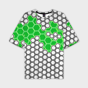 Мужская футболка oversize 3D с принтом Зелёная энерго броня из шестиугольников в Курске,  |  | 