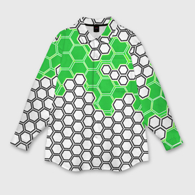 Мужская рубашка oversize 3D с принтом Зелёная энерго броня из шестиугольников в Санкт-Петербурге,  |  | Тематика изображения на принте: 