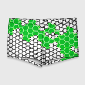 Мужские купальные плавки 3D с принтом Зелёная энерго броня из шестиугольников в Санкт-Петербурге, Полиэстер 85%, Спандекс 15% |  | Тематика изображения на принте: 