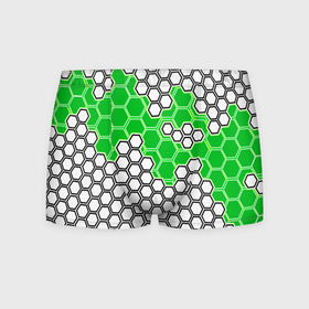 Мужские трусы 3D с принтом Зелёная энерго броня из шестиугольников в Санкт-Петербурге, 50% хлопок, 50% полиэстер | классическая посадка, на поясе мягкая тканевая резинка | Тематика изображения на принте: 