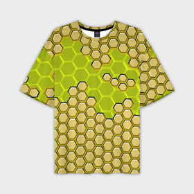 Мужская футболка oversize 3D с принтом Жёлтая энерго броня из шестиугольников в Курске,  |  | 