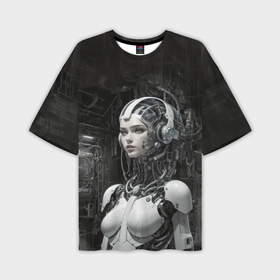 Мужская футболка oversize 3D с принтом Девушка андроид в белом корпусе в Курске,  |  | Тематика изображения на принте: 
