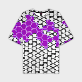 Мужская футболка oversize 3D с принтом Фиолетовая энерго броня из шестиугольников в Курске,  |  | 