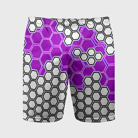 Мужские шорты спортивные с принтом Фиолетовая энерго броня из шестиугольников в Курске,  |  | 