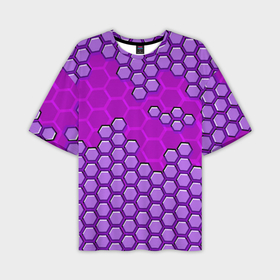 Мужская футболка oversize 3D с принтом Фиолетовая энерго броня из шестиугольников в Курске,  |  | 