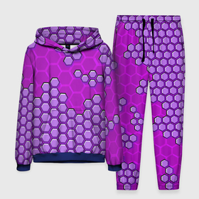 Мужской костюм с толстовкой 3D с принтом Фиолетовая энерго броня из шестиугольников в Курске,  |  | 