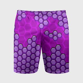 Мужские шорты спортивные с принтом Фиолетовая энерго броня из шестиугольников в Курске,  |  | 