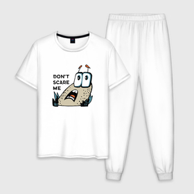 Мужская пижама хлопок с принтом Испуганный монстрик в Новосибирске, 100% хлопок | брюки и футболка прямого кроя, без карманов, на брюках мягкая резинка на поясе и по низу штанин
 | 