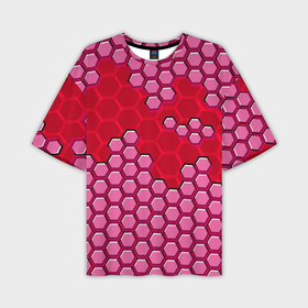 Мужская футболка oversize 3D с принтом Красная энерго броня из шестиугольников в Курске,  |  | 