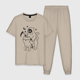Мужская пижама хлопок с принтом Смерть на коте в Курске, 100% хлопок | брюки и футболка прямого кроя, без карманов, на брюках мягкая резинка на поясе и по низу штанин
 | 