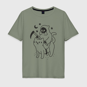 Мужская футболка хлопок Oversize с принтом Смерть на коте в Курске, 100% хлопок | свободный крой, круглый ворот, “спинка” длиннее передней части | 
