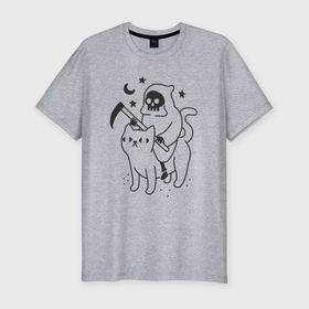 Мужская футболка хлопок Slim с принтом Смерть на коте в Курске, 92% хлопок, 8% лайкра | приталенный силуэт, круглый вырез ворота, длина до линии бедра, короткий рукав | 