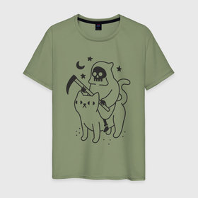 Мужская футболка хлопок с принтом Смерть на коте в Курске, 100% хлопок | прямой крой, круглый вырез горловины, длина до линии бедер, слегка спущенное плечо. | 