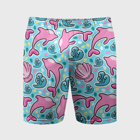 Мужские шорты спортивные с принтом Летний узор с розовыми дельфинами в Тюмени,  |  | 