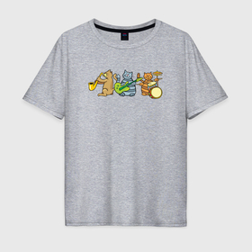 Мужская футболка хлопок Oversize с принтом Кошачий ансамбль в Тюмени, 100% хлопок | свободный крой, круглый ворот, “спинка” длиннее передней части | 