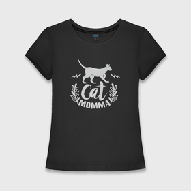 Женская футболка хлопок Slim с принтом Cat momma в Новосибирске,  |  | Тематика изображения на принте: 