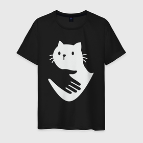 Мужская футболка хлопок с принтом Любовь к котикам в Санкт-Петербурге, 100% хлопок | прямой крой, круглый вырез горловины, длина до линии бедер, слегка спущенное плечо. | 