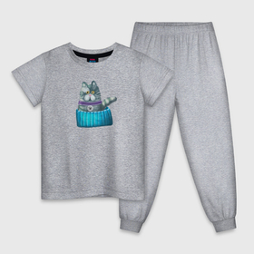Детская пижама хлопок с принтом Смешной котик в лежанке в Петрозаводске, 100% хлопок |  брюки и футболка прямого кроя, без карманов, на брюках мягкая резинка на поясе и по низу штанин
 | 