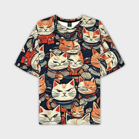 Мужская футболка oversize 3D с принтом Сердитые котики самураи в Белгороде,  |  | 
