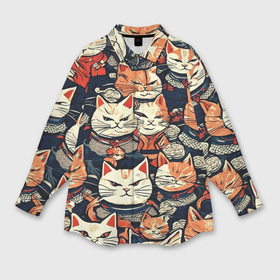 Мужская рубашка oversize 3D с принтом Сердитые котики самураи в Кировске,  |  | Тематика изображения на принте: 