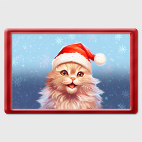 Магнит 45*70 с принтом New Year with Santa the cat в Новосибирске, Пластик | Размер: 78*52 мм; Размер печати: 70*45 | Тематика изображения на принте: 