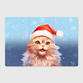 Магнитный плакат 3Х2 с принтом New Year with Santa the cat , Полимерный материал с магнитным слоем | 6 деталей размером 9*9 см | Тематика изображения на принте: 