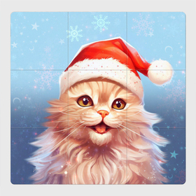 Магнитный плакат 3Х3 с принтом New Year with Santa the cat в Новосибирске, Полимерный материал с магнитным слоем | 9 деталей размером 9*9 см | Тематика изображения на принте: 