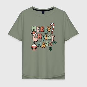 Мужская футболка хлопок Oversize с принтом Christmas в Санкт-Петербурге, 100% хлопок | свободный крой, круглый ворот, “спинка” длиннее передней части | 