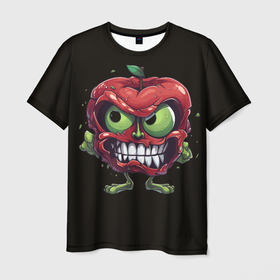 Мужская футболка 3D с принтом Свирепое яблоко зомби заблудилось , 100% полиэфир | прямой крой, круглый вырез горловины, длина до линии бедер | 