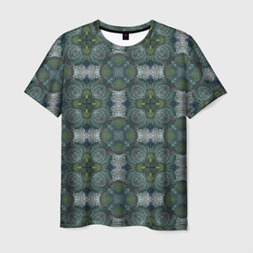 Мужская футболка 3D с принтом Малахитовый индейский орнамент в Санкт-Петербурге, 100% полиэфир | прямой крой, круглый вырез горловины, длина до линии бедер | 