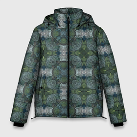 Мужская зимняя куртка 3D с принтом Малахитовый индейский орнамент в Новосибирске, верх — 100% полиэстер; подкладка — 100% полиэстер; утеплитель — 100% полиэстер | длина ниже бедра, свободный силуэт Оверсайз. Есть воротник-стойка, отстегивающийся капюшон и ветрозащитная планка. 

Боковые карманы с листочкой на кнопках и внутренний карман на молнии. | Тематика изображения на принте: 