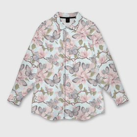 Мужская рубашка oversize 3D с принтом Бабочки на розовые цветах в Белгороде,  |  | 