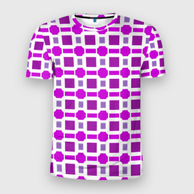 Мужская футболка 3D Slim с принтом Фиолетовые кирпичики и белые полосы в Екатеринбурге, 100% полиэстер с улучшенными характеристиками | приталенный силуэт, круглая горловина, широкие плечи, сужается к линии бедра | 