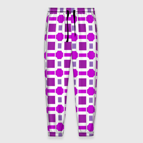 Мужские брюки 3D с принтом Фиолетовые кирпичики и белые полосы в Кировске, 100% полиэстер | манжеты по низу, эластичный пояс регулируется шнурком, по бокам два кармана без застежек, внутренняя часть кармана из мелкой сетки | 