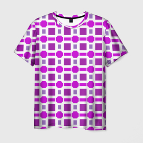 Мужская футболка 3D с принтом Фиолетовые кирпичики и белые полосы в Санкт-Петербурге, 100% полиэфир | прямой крой, круглый вырез горловины, длина до линии бедер | 