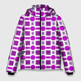 Мужская зимняя куртка 3D с принтом Фиолетовые кирпичики и белые полосы в Екатеринбурге, верх — 100% полиэстер; подкладка — 100% полиэстер; утеплитель — 100% полиэстер | длина ниже бедра, свободный силуэт Оверсайз. Есть воротник-стойка, отстегивающийся капюшон и ветрозащитная планка. 

Боковые карманы с листочкой на кнопках и внутренний карман на молнии. | Тематика изображения на принте: 