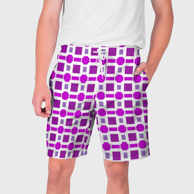 Мужские шорты 3D с принтом Фиолетовые кирпичики и белые полосы в Новосибирске,  полиэстер 100% | прямой крой, два кармана без застежек по бокам. Мягкая трикотажная резинка на поясе, внутри которой широкие завязки. Длина чуть выше колен | 