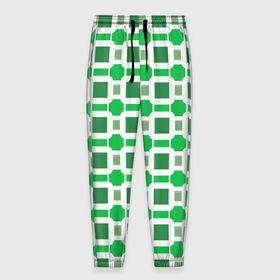 Мужские брюки 3D с принтом Зелёные кирпичики и белые полосы в Екатеринбурге, 100% полиэстер | манжеты по низу, эластичный пояс регулируется шнурком, по бокам два кармана без застежек, внутренняя часть кармана из мелкой сетки | Тематика изображения на принте: 