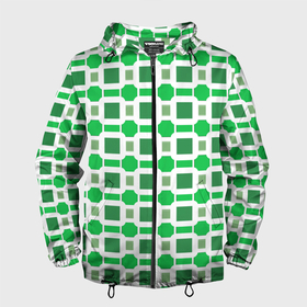 Мужская ветровка 3D с принтом Зелёные кирпичики и белые полосы в Белгороде, 100% полиэстер | подол и капюшон оформлены резинкой с фиксаторами, два кармана без застежек по бокам, один потайной карман на груди | 
