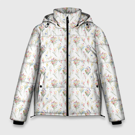 Мужская зимняя куртка 3D с принтом Нежные полевые цветы на белом фоне в Петрозаводске, верх — 100% полиэстер; подкладка — 100% полиэстер; утеплитель — 100% полиэстер | длина ниже бедра, свободный силуэт Оверсайз. Есть воротник-стойка, отстегивающийся капюшон и ветрозащитная планка. 

Боковые карманы с листочкой на кнопках и внутренний карман на молнии. | Тематика изображения на принте: 