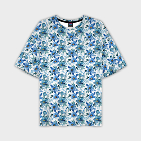 Мужская футболка oversize 3D с принтом Полевые голубые цветы паттерн в Кировске,  |  | Тематика изображения на принте: 