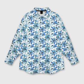 Мужская рубашка oversize 3D с принтом Полевые голубые цветы паттерн в Петрозаводске,  |  | 