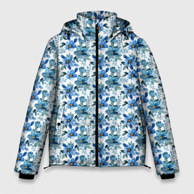 Мужская зимняя куртка 3D с принтом Полевые голубые цветы паттерн в Кировске, верх — 100% полиэстер; подкладка — 100% полиэстер; утеплитель — 100% полиэстер | длина ниже бедра, свободный силуэт Оверсайз. Есть воротник-стойка, отстегивающийся капюшон и ветрозащитная планка. 

Боковые карманы с листочкой на кнопках и внутренний карман на молнии. | Тематика изображения на принте: 