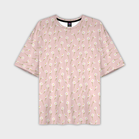 Мужская футболка oversize 3D с принтом Ромашки на розовом фоне ,  |  | 