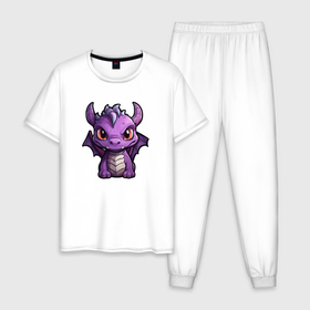 Мужская пижама хлопок с принтом Дракон заботливый малыш в Курске, 100% хлопок | брюки и футболка прямого кроя, без карманов, на брюках мягкая резинка на поясе и по низу штанин
 | 